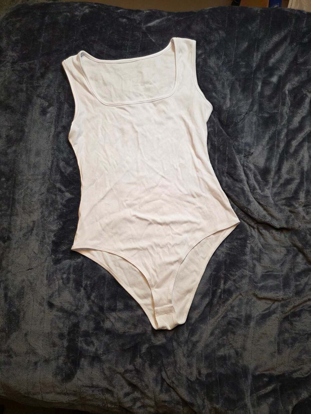 Unbranded Ribbed Square Neck Tank Bodysuit White Size S